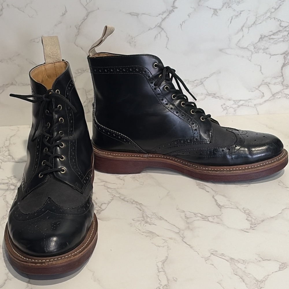 Dr. Martens Bentley Brogue Wingtip Ankle Boots Mens 8 Black Leather Lace Up